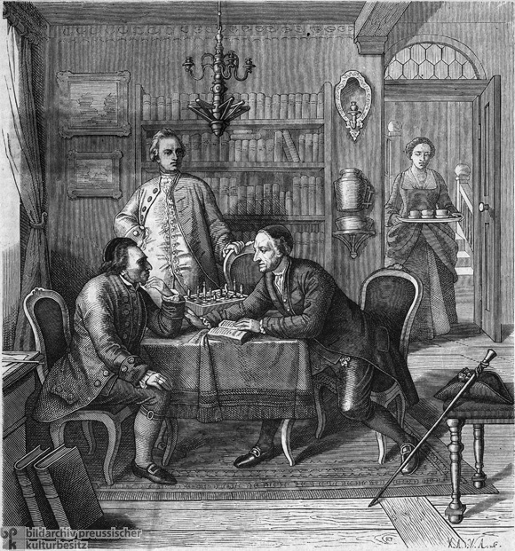 Gotthold Ephraim Lessing und Johann Caspar Lavater bei Moses Mendelssohn im Jahre 1763 (1856) 